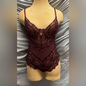 Elegant Lace Bodysuit in Deep Burgundy